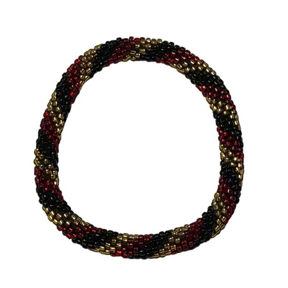 Sashka Bracelet Handmade Bohemian Chic Crochet‎ Beaded Roll-On Red Black Gold 3"